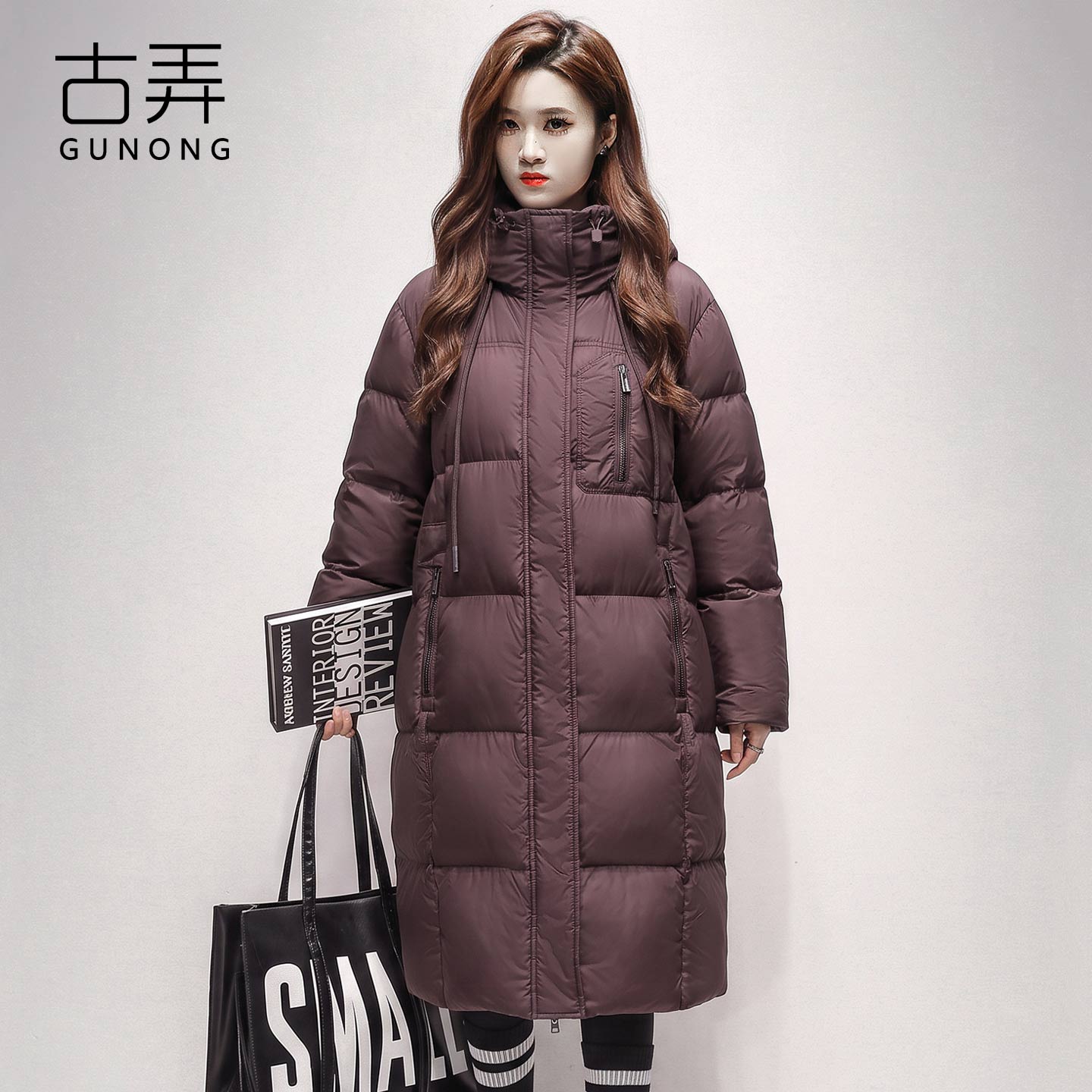 韩系女装连帽过膝长款保暖羽绒服