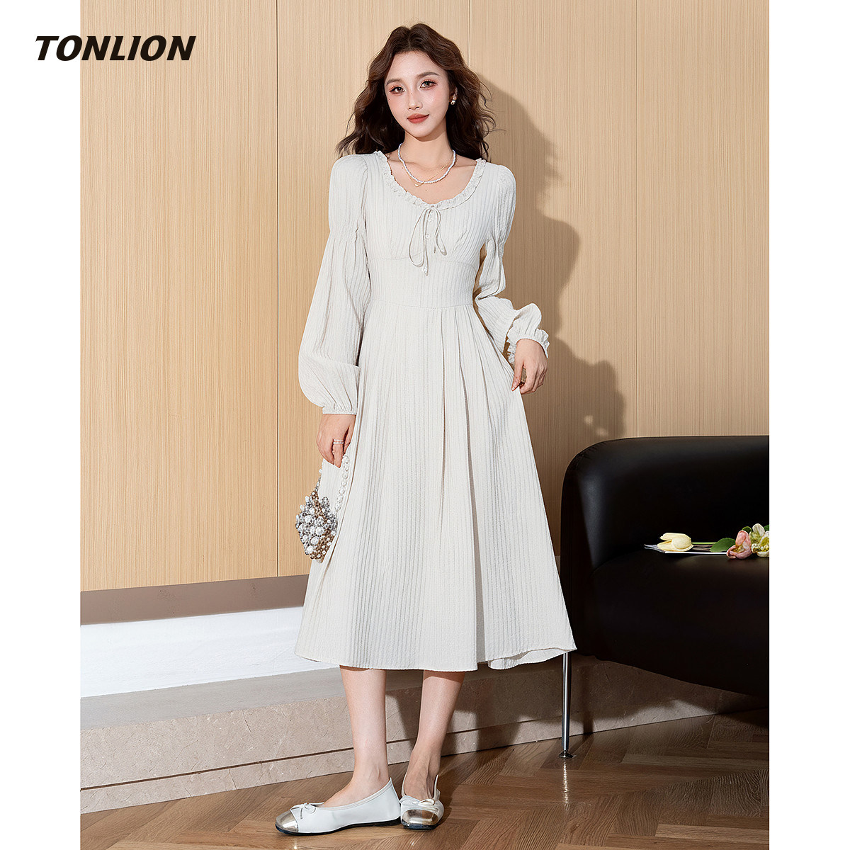 唐狮长袖连衣裙女2026春季新款通勤宽松显瘦肌理感巨好看气质长裙