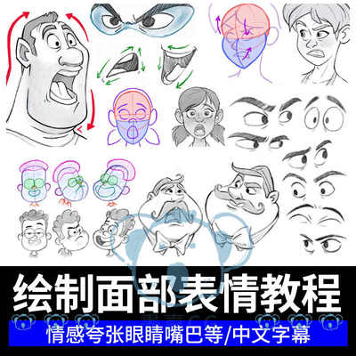 人物面部表情教学角色脸部情绪夸张眼嘴美术美术头部基础结构教程
