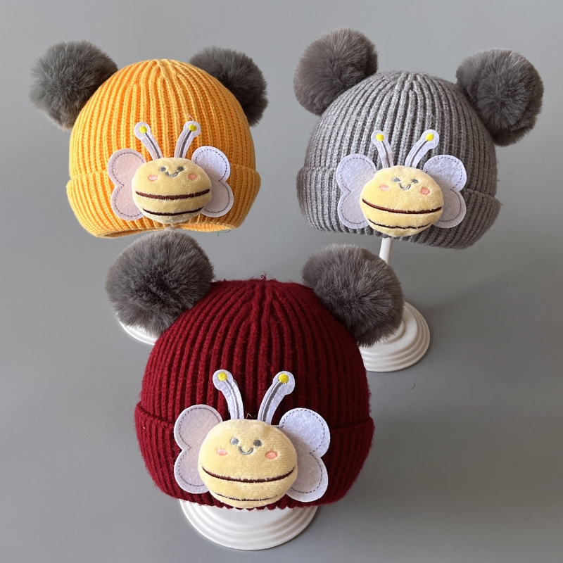 宝宝帽子女孩毛线帽秋冬季婴儿6-12个月男童冬天可爱萌保暖帽2岁1