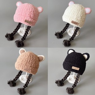 婴儿帽子春秋款宝宝假发帽男童新生儿保暖帽儿童女童针织可爱秋冬