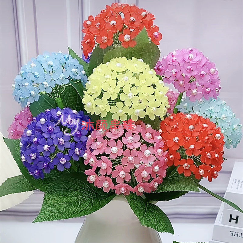 团圆绣球花手工制作材料包diy串珠编织亚克力磨砂幸福五叶花珠子