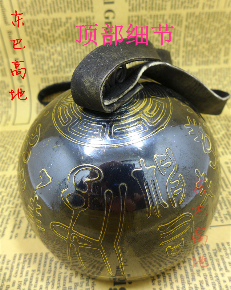 新品东巴高地 云南丽江纳西东巴文纯铜铃牛角大铃铛精品铃 梦驼品
