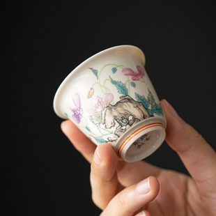 单杯 仿古胎草木灰陶瓷小号品茗杯主人杯茶杯功夫茶具家用复古中式