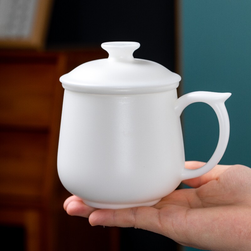 冰种玉瓷马克杯茶水分离杯带盖个人泡茶杯陶瓷办公杯送礼精品水杯