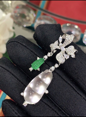 天然石英质玉福豆吊坠S925银镶嵌双玉石时尚设计款流苏百搭款挂件