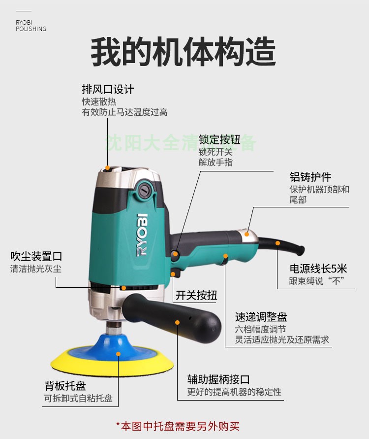RYOBI利优比抛光机PE201立式RO车用打蜡机汽车美容划痕修复同心机