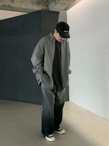 韩国VOTUS水洗纯色休闲长袖衬衫