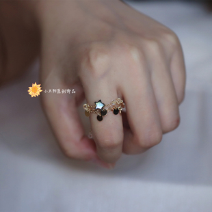 太阳原创设计 多层叠戴小星星吊牌流苏戒指链条食指14K注金可水洗