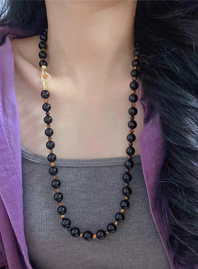 黑玛瑙虎眼石项链中长款颈链