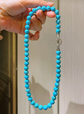 人造绿松石项链满钻圆扣锁骨链