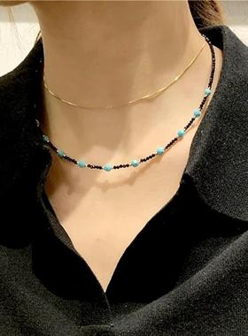 2024新款黑水晶兰松石锁骨链