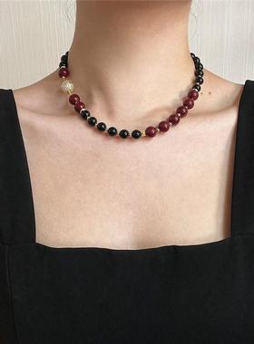 黑玛瑙安哥拉红项链锆石磁铁扣