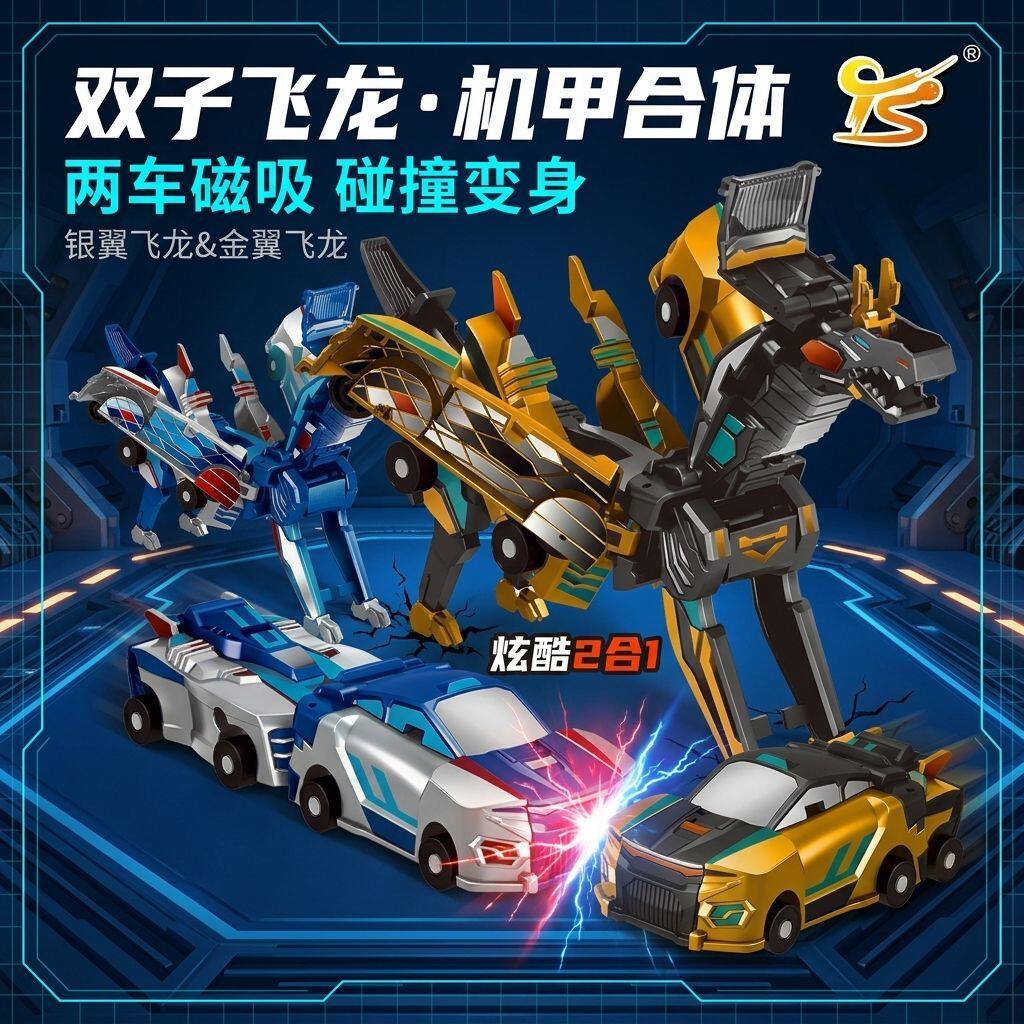 儿童玩具小车两车碰撞变形飞龙合体银翼男孩模型变形玩具生日礼物
