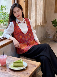 重真丝云锦缎马甲新年战袍金丝唐织锦马甲新中式国风提花马甲