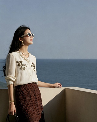 100%亮丝麻衬衣重工订珠刺绣气质百搭显瘦减龄洋气轻奢显瘦衬衫