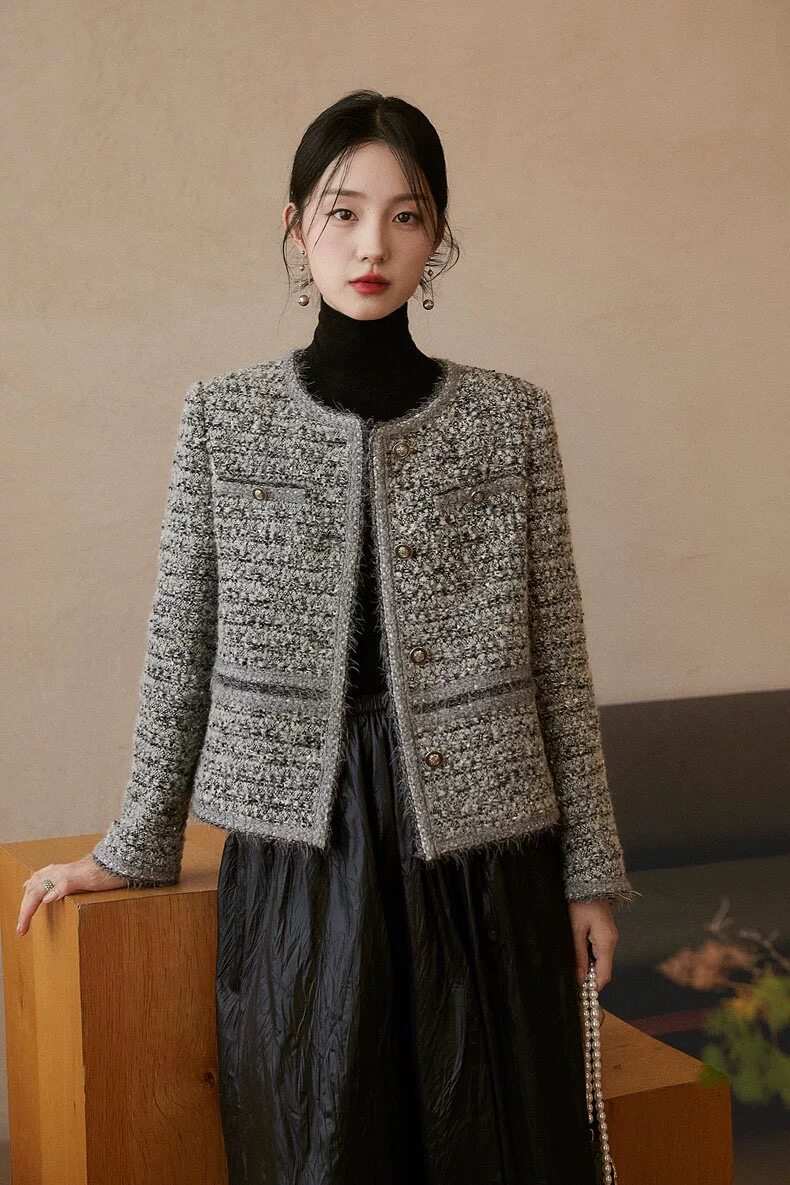 羊毛小香外套霜雪恋人篙奢苾入重工编织小香粗花呢短外套温柔女新