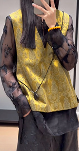 油丝工艺马甲福禄缠枝香云纱老钱风马甲背心复古提花盘扣上衣女