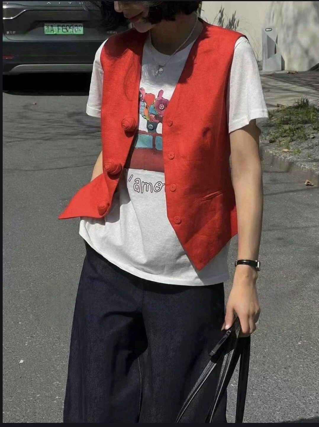 100%亚麻马甲2025夏季时尚休闲立体花朵修身V领无袖显瘦气质马甲
