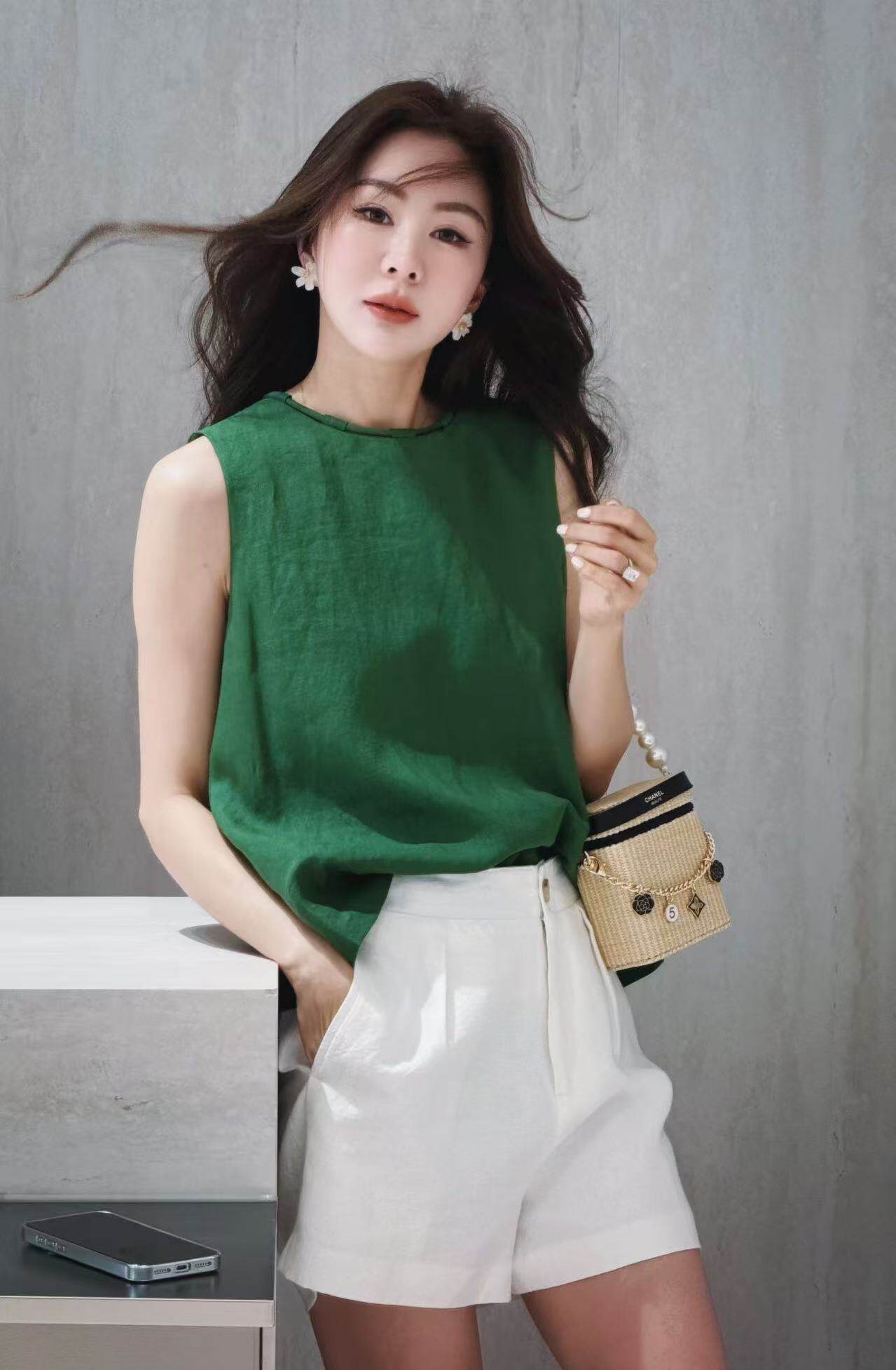 亚麻短裤套装减龄2026夏季新款高腰显瘦休闲A字阔腿短裤两件套女