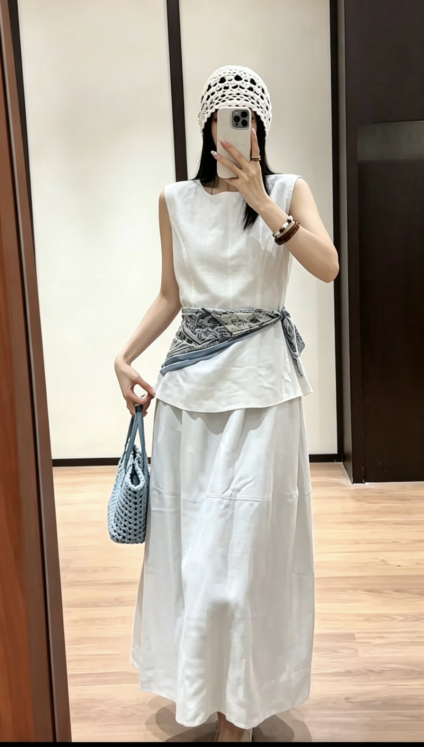 重磅100%亚麻无袖上衣半身裙两件套透气显瘦文艺通勤套装夏季宽松