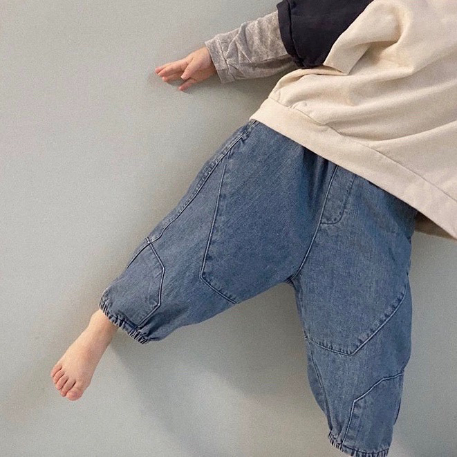 春秋季新款韩版男女宝宝拼接束口牛仔裤儿童休闲百搭束脚收腿裤