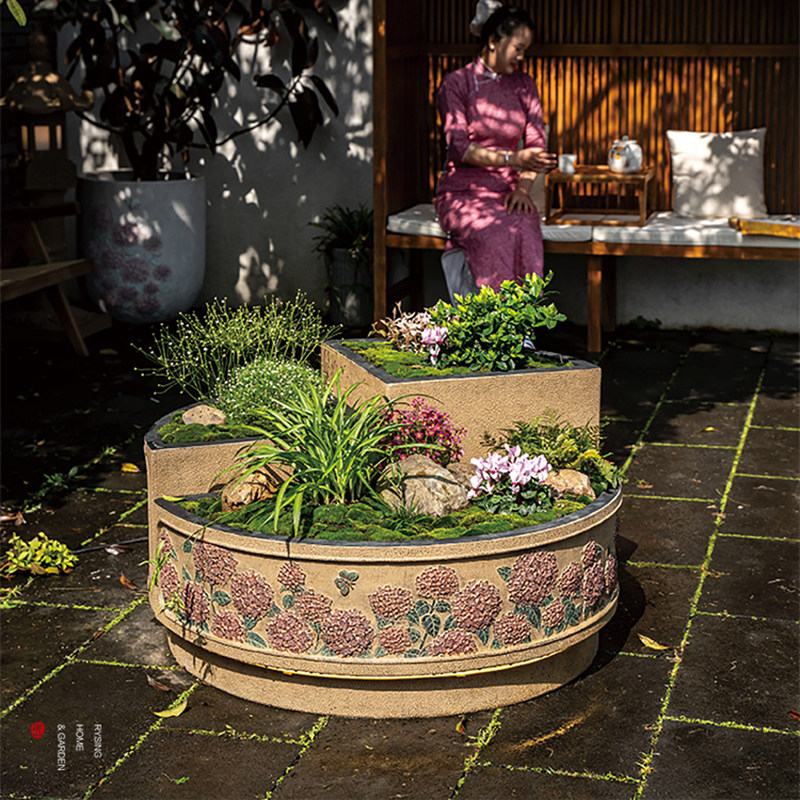 匠心坊别墅庭院造景圆形花箱户外阳台大花盆花园露台种植箱摆件