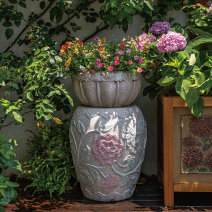 匠心坊中式 花园石墩户外花盆底座庭院盆景别墅阳台复古造景摆件