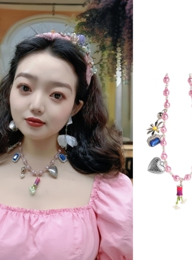 秋季粉嫩树脂甜美可爱多元素立体项链项饰脖饰吊坠锁骨链毛衣链