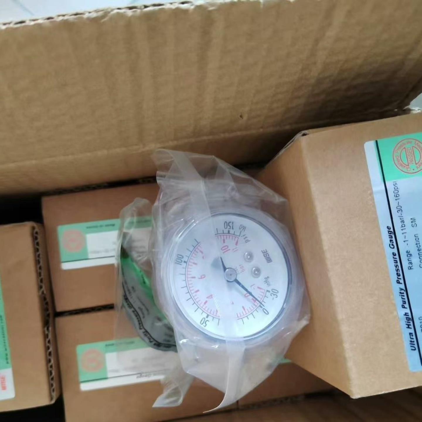 韩国WISE压力表VCR口14公母头FMVCR背接直立径向轴向-30-160PSI