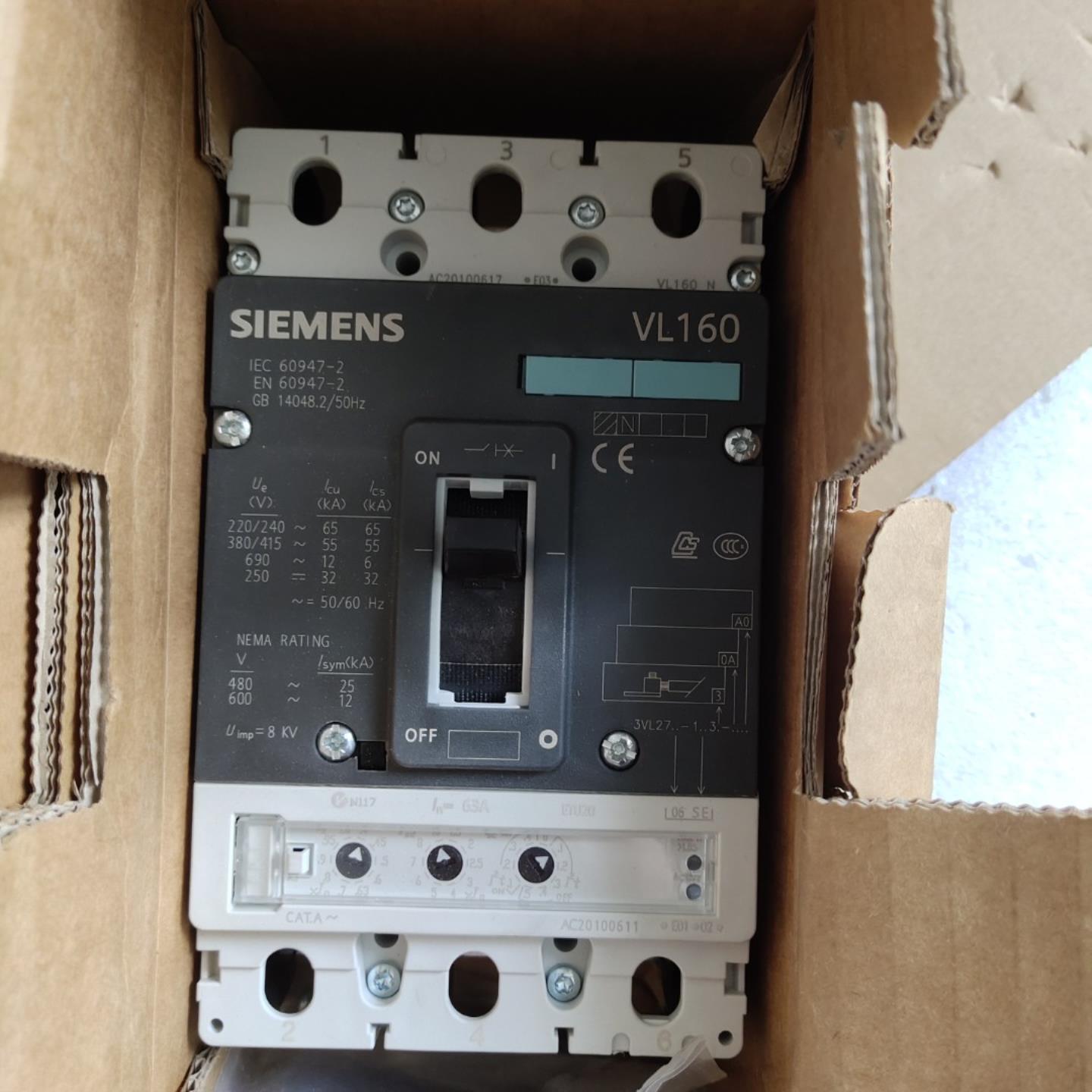 电子式断路器VL160N 63A 100A 3VL2706-1SE33-0AA0