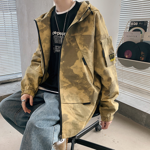港风 男迷彩宽松工装秋季连帽上衣夹克外套 7035图片