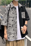 21夏季新款男民族风拼色翻领短袖衬衣男衬衫7128-P45，男装衬衫，电商B380（原B361）