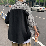 21夏季新款男民族风拼色翻领短袖衬衣男衬衫7128-P45，男装衬衫，电商B380（原B361）