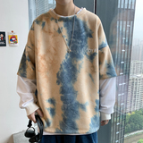 港风秋季男女士扎染圆领长袖假两件套头卫衣7026，男装卫衣，电商B380（原B361）
