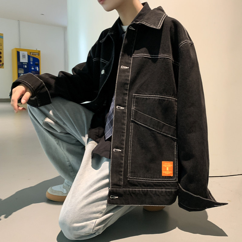 港风 秋季男牛仔夹克翻领宽松休闲大码外套 7002图片