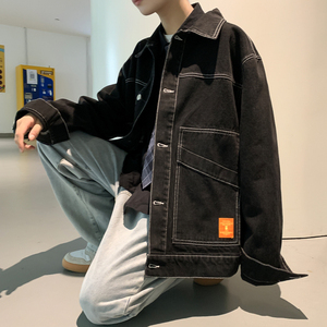 港风 秋季男牛仔夹克翻领宽松休闲大码外套 7002图片