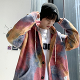 港风秋季男女扎染连帽卫衣开衫男外套7020，男装卫衣，电商B380（原B361）