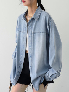 新款 2026春季 季 简约韩版 CHIC 水洗翻领分割天丝垂感牛仔衬衫 CLO