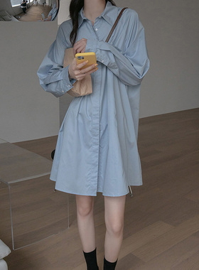 CHICCLO2026春季新款连衣裙女设计感气质复古宽松休闲衬衫过膝裙