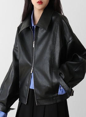 皮夹克外套女短款2025秋季新款复古中性风酷感长袖机车PU皮衣上衣