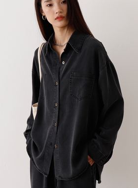 CHICCLO 秋季新款韩系莱赛尔牛仔衬衫松紧腰拖地阔腿裤慵懒感套装