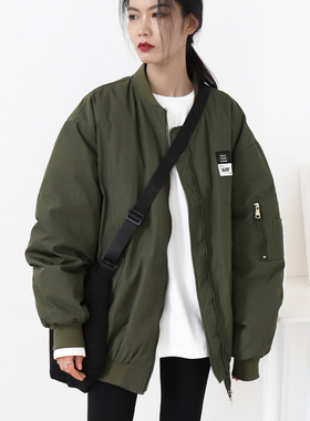 棒球羽绒服女2025新款宽松休闲BF风字母贴布加厚90白鸭绒夹克外套