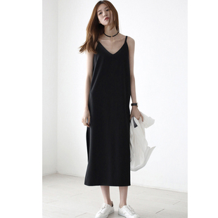 CHICCLO 新品 吊带前后V领开叉连衣裙打底背心裙女中长款 2024夏季