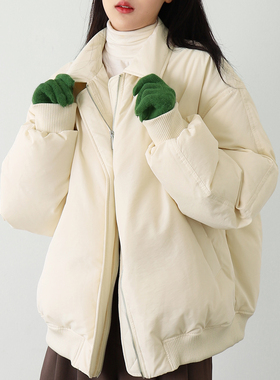 短款羽绒服女2025冬季新款学院风宽松加厚白鸭绒棒球面包服外套