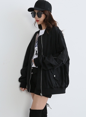 CHICCLO 自制正反两穿棒球服女复古宽松BF风中长款飞行员夹克外套