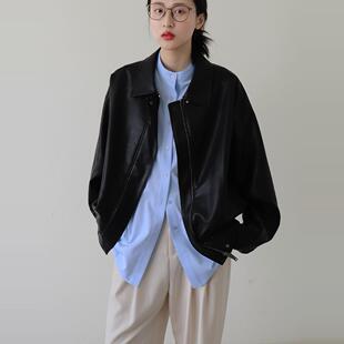 CHICCLO 宽松简约垂软黑色复古上衣外套 夹克皮衣甜酷女孩春秋新款