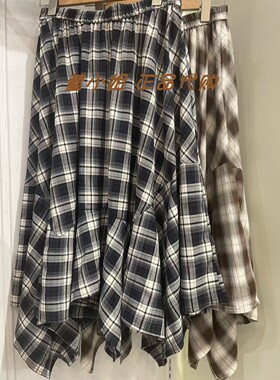 Z6Z04AS230 紫涵国内正品代购2026夏装新款复古格纹不规则半身裙