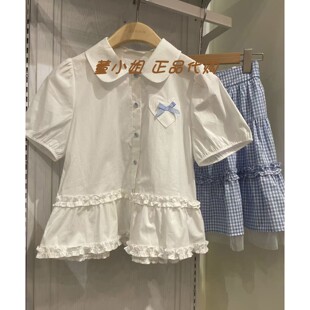 Z6Z04BS421紫涵国内正品代购2026夏新款娃娃领花边爱心蝴蝶结衬衫