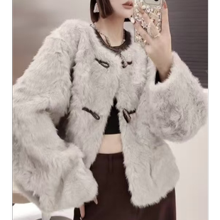 绒毛一体外套气质百搭休闲短款 2025小湖洋时尚 小香风马蹄袖